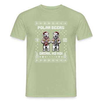 Ugly Christmas Sweater: Lustige Eisbären mit Bier - Männer T-Shirt - Sage - Vorne - AI Model Male 178 light (178cm)