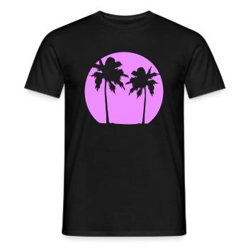 Deux Palmiers Île Soleil Coucher De Soleil Rond Rose - T-shirt homme - noir - Devant - AI Model Male 178 light (178cm)