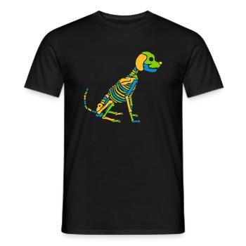 Chien squelette coloré Halloween - T-shirt homme - noir - Devant - AI Model Male 178 light (178cm)