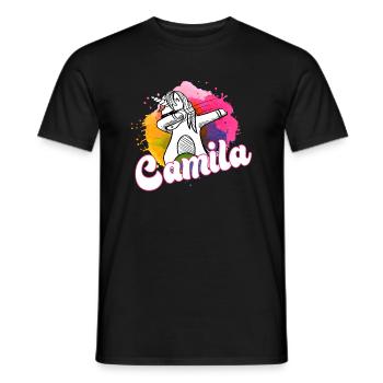 CAMILA - Schöner Name mit dabbing Einhorn - Männer T-Shirt - Schwarz - Vorne - AI Model Male 178 light (178cm)