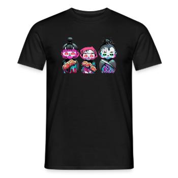 Japanese trio neon graffiti - Men's T-Shirt - black - Front - AI Model Male 178 light (178cm)