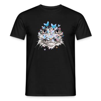Chat Chat Visage Chat Nature Papillons - T-shirt homme - noir - Devant - AI Model Male 178 light (178cm)