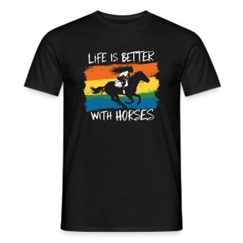 Horses make life more beautiful - Men's T-Shirt - black - Front - AI Model Male 178 light (178cm)