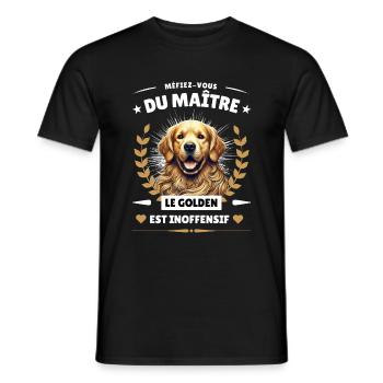 Méfiez-vous du maître, le golden est inoffensif! - T-shirt homme - noir - Devant - AI Model Male 178 light (178cm)