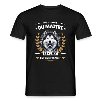 Méfiez-vous du maître, le husky est inoffensif! - T-shirt homme - noir - Devant - AI Model Male 178 light (178cm)
