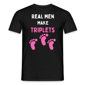 Real men make triplets funny with pink baby feet - Men's T-Shirt - black - Front - AI Model Male 178 light (178cm)