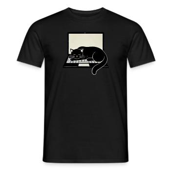 Schwarze Katze auf Laptop – Entspannter Minimalism - Männer T-Shirt - Schwarz - Vorne - AI Model Male 178 light (178cm)