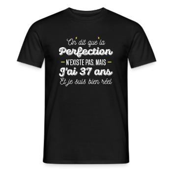 37 ans de perfection / cadeau anniversaire 37 ans - T-shirt homme - noir - Devant - AI Model Male 178 light (178cm)