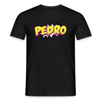 Pedro Custom Name Comic Book Style Pop Art, Pedro - Men's T-Shirt - black - Front - AI Model Male 178 light (178cm)