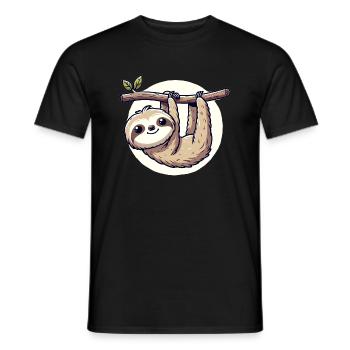 kindlich gestaltetes Faultier hängt an einem Ast - Männer T-Shirt - Schwarz - Vorne - AI Model Male 178 light (178cm)