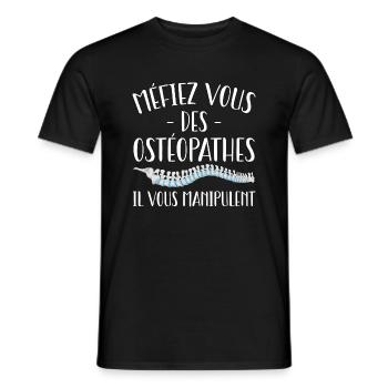 Méfiez Vous Des Ostéopathes Cadeau Humour - T-shirt homme - noir - Devant - AI Model Male 178 light (178cm)