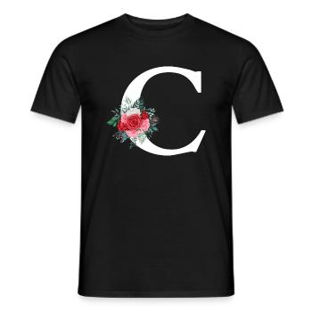 Lettre c floral rouge - T-shirt homme - noir - Devant - AI Model Male 178 light (178cm)