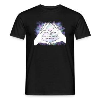 Hands form a heart. Mindset. Love. - Men's T-Shirt - black - Front - AI Model Male 178 light (178cm)