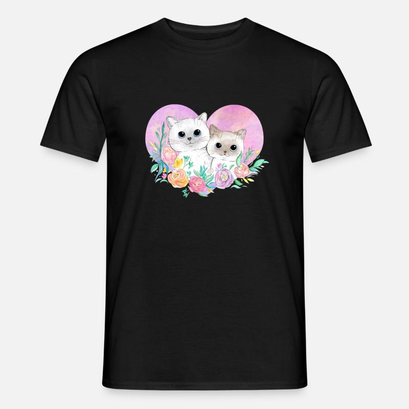 Katzenliebe - Männer T-Shirt - Schwarz