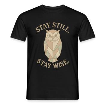 Owl Geometric – Stay calm. Stay wise. - Men's T-Shirt - black - Front - AI Model Male 178 light (178cm)