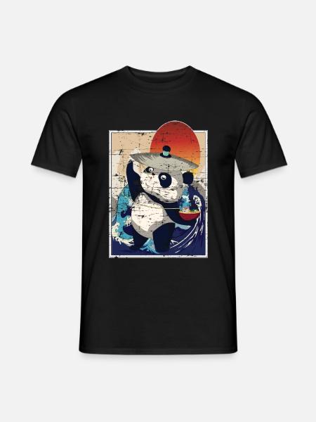 Asie Panda ours cadeau Kawaii Anime Ramen - T-shirt homme - noir