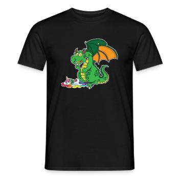 Drôle de Dragon - Dragon Mange Licorne - T-shirt homme - noir - Devant - AI Model Male 178 light (178cm)