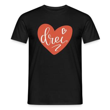 Drei im roten Herz - 3. Geburtstag 3. Jahrestag - Männer T-Shirt - Schwarz - Vorne - AI Model Male 178 light (178cm)