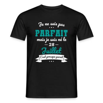 Anniversaire - Pas parfait mais né le 28 Juillet - T-shirt homme - noir - Devant - AI Model Male 178 light (178cm)