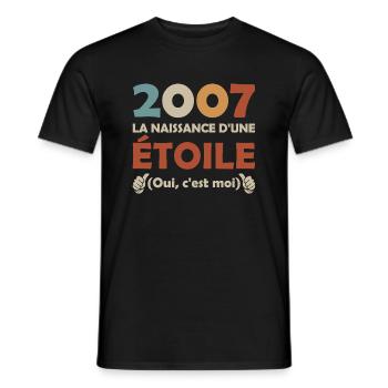 date de naissance 2007 / anniversaire année 2007 - T-shirt homme - noir - Devant - AI Model Male 178 light (178cm)