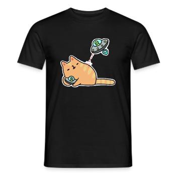 Katze mit UFOs - Männer T-Shirt - Schwarz - Vorne - AI Model Male 178 light (178cm)