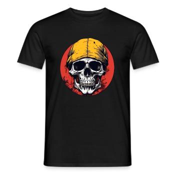 Skull mit gelbem Kopftuch auf rotem Farbkreis - Männer T-Shirt - Schwarz - Vorne - AI Model Male 178 light (178cm)