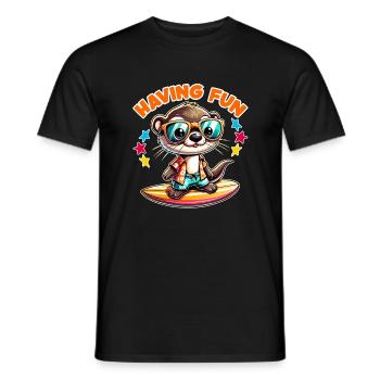 Funny surfing otter with sunglasses - Men's T-Shirt - black - Front - AI Model Male 178 light (178cm)
