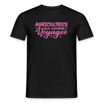Agricultrice globe-trotteuse passionnée de voyages - T-shirt homme - noir - Devant - AI Model Male 178 light (178cm)
