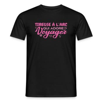 Tireuse à l'arc globe-trotteuse passionnée voyage - T-shirt homme - noir - Devant - AI Model Male 178 light (178cm)