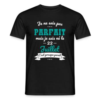 Anniversaire - Pas parfait mais né le 22 Juillet - T-shirt homme - noir - Devant - AI Model Male 178 light (178cm)