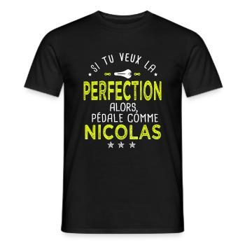 Nicolas si tu veux la perfection à vélo cycliste - T-shirt homme - noir - Devant - AI Model Male 178 light (178cm)