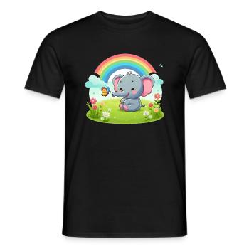 Joyful Elephant and Rainbow - Men's T-Shirt - black - Front - AI Model Male 178 light (178cm)