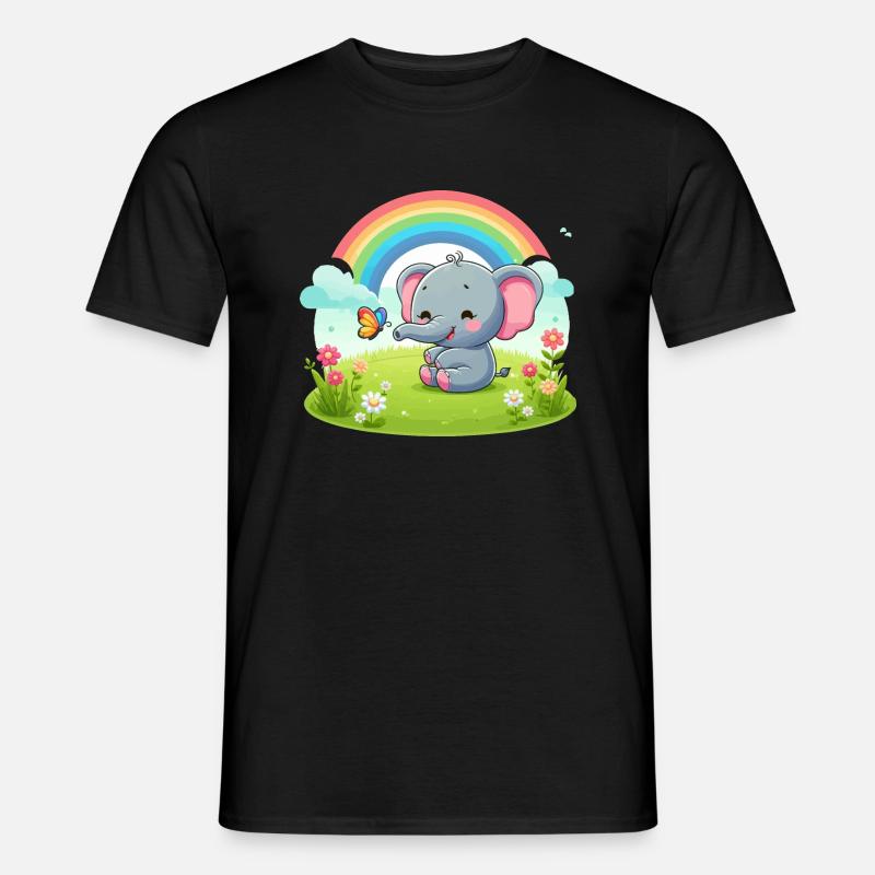 Fröhlicher Elefant und Regenbogen - Männer T-Shirt - Schwarz