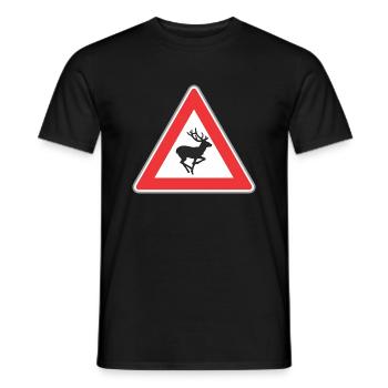 Signalisation routière cerfs - T-shirt homme - noir - Devant - AI Model Male 178 light (178cm)