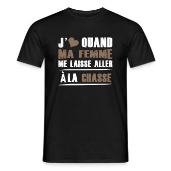j'aime quand ma femme me laisse aller a la chasse - T-shirt homme - noir - Devant - AI Model Male 178 light (178cm)