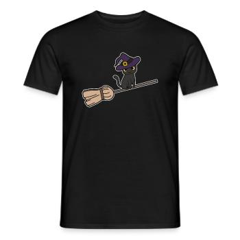 Katze Hexenbesen - Männer T-Shirt - Schwarz - Vorne - AI Model Male 178 light (178cm)