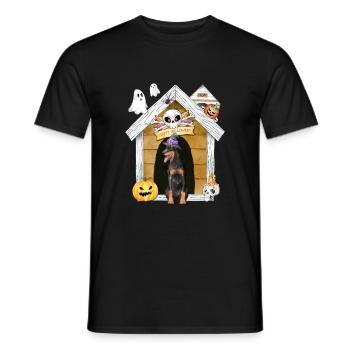 Halloween Dobermann Hundehexe - Männer T-Shirt - Schwarz - Vorne - AI Model Male 178 light (178cm)