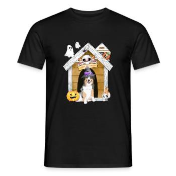 Halloween Australian Shepherd Hund Hexe - Männer T-Shirt - Schwarz - Vorne - AI Model Male 178 light (178cm)