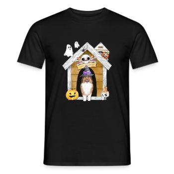 Halloween Shetland Schäferhund Hund Hexe - Männer T-Shirt - Schwarz - Vorne - AI Model Male 178 light (178cm)