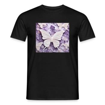 3D White Purple Butterfly Flowers | - Men's T-Shirt - black - Front - AI Model Male 178 light (178cm)