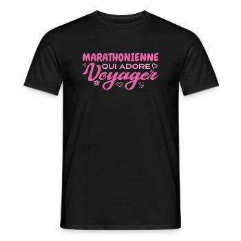 Globetrotting marathon runner with a passion for travel - Men's T-Shirt - black - Front - AI Model Male 178 light (178cm)