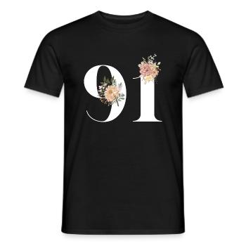 91e anniversaire fleuris (Cadeau de 91 ans) - T-shirt homme - noir - Devant - AI Model Male 178 light (178cm)