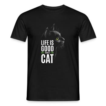 La vie est belle avec un chat - T-shirt homme - noir - Devant - AI Model Male 178 light (178cm)