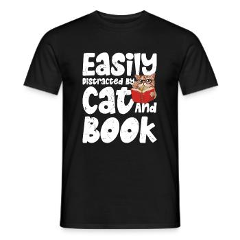 Leicht Durch Katze Und Buch Abgelenkt - Männer T-Shirt - Schwarz - Vorne - AI Model Male 178 light (178cm)