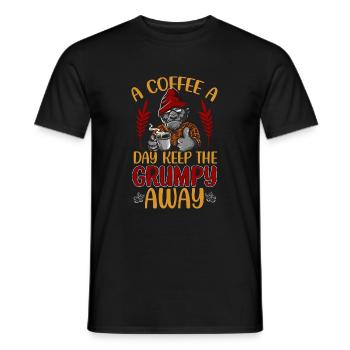 A coffee a day keeps the grumpy ones away - Men's T-Shirt - black - Front - AI Model Male 178 light (178cm)