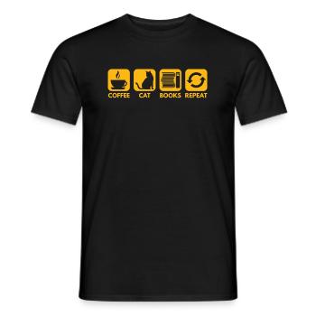 Kaffeekatze Bücher Wiederholen - Männer T-Shirt - Schwarz - Vorne - AI Model Male 178 light (178cm)