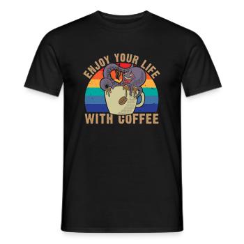 Enjoy your life with coffee retro - Men's T-Shirt - black - Front - AI Model Male 178 light (178cm)