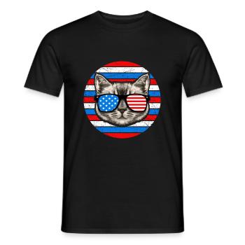 Happy cat from July - Men's T-Shirt - black - Front - AI Model Male 178 light (178cm)