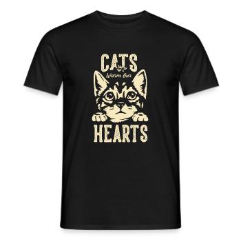 Cats warm our hearts - Men's T-Shirt - black - Front - AI Model Male 178 light (178cm)