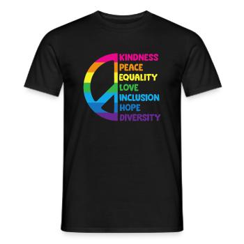 Freundlichkeit, Frieden, Gleichheit, Liebe, Inklusion, Hoffnung - Männer T-Shirt - Schwarz - Vorne - AI Model Male 178 light (178cm)